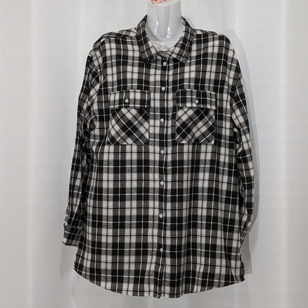 Bebe Women's  Striped Long Sleeve Button-Down Shirt Black And White Size Medium